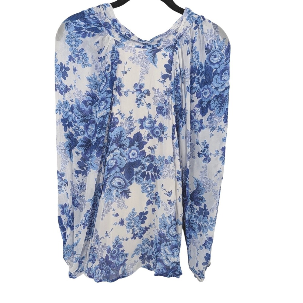 Maeve Anthropologie Blouse Women XXS Blue Floral Tie Back Sheer Top Cottagecore